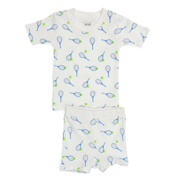 1212 White Infant And Toddlers Tennis Grand Slam Short Sleeve Pajama Set - Picture 1 of 2